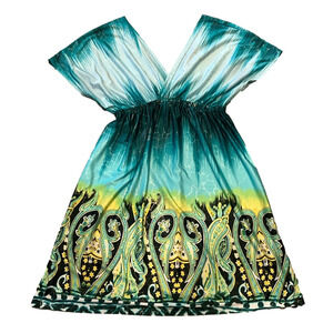 Shoreline Aqua Gold Summer Cover Up Or Dress (One Size Fit Most) On/Off Shoulder